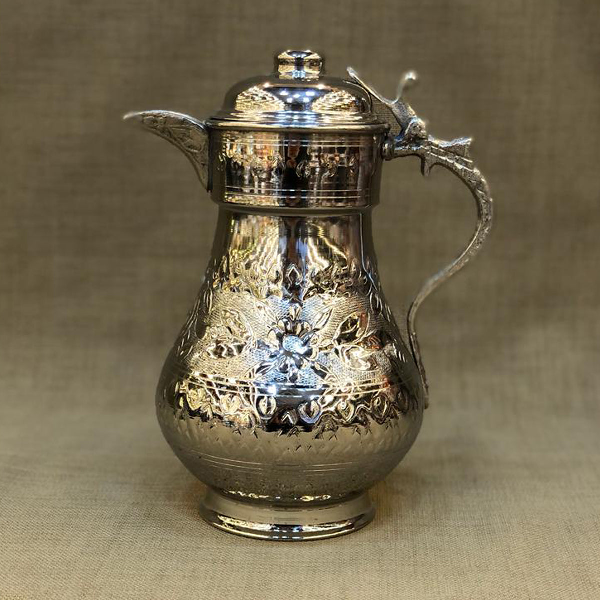 Traditional Copper Jug with Nickel Finish – Handmade in Turkey