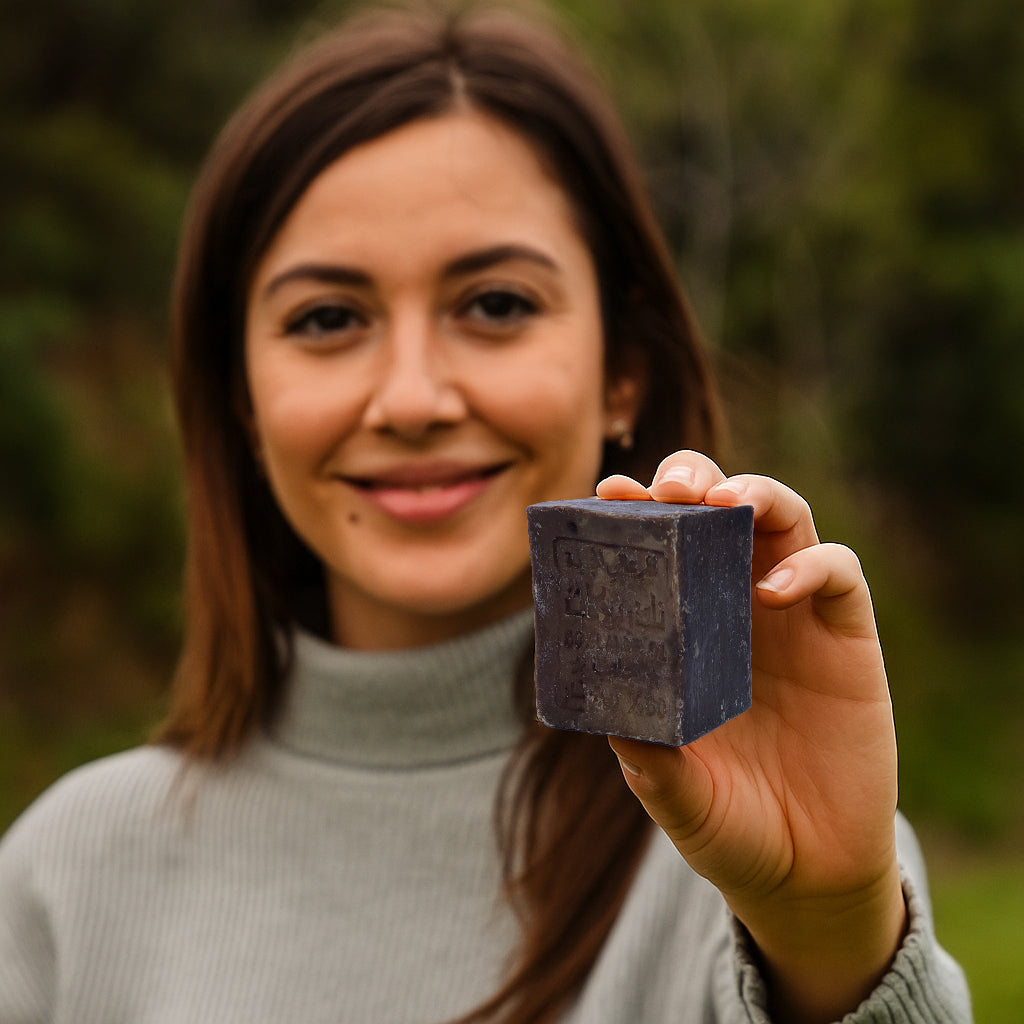 Woman holding Avlia Aleppo Soap 60% Laurel Oil