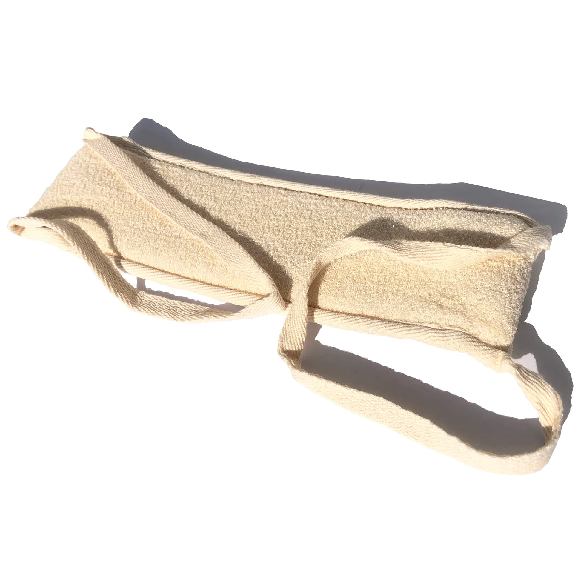sustainable loofah back exfoliator with cotton straps for shower